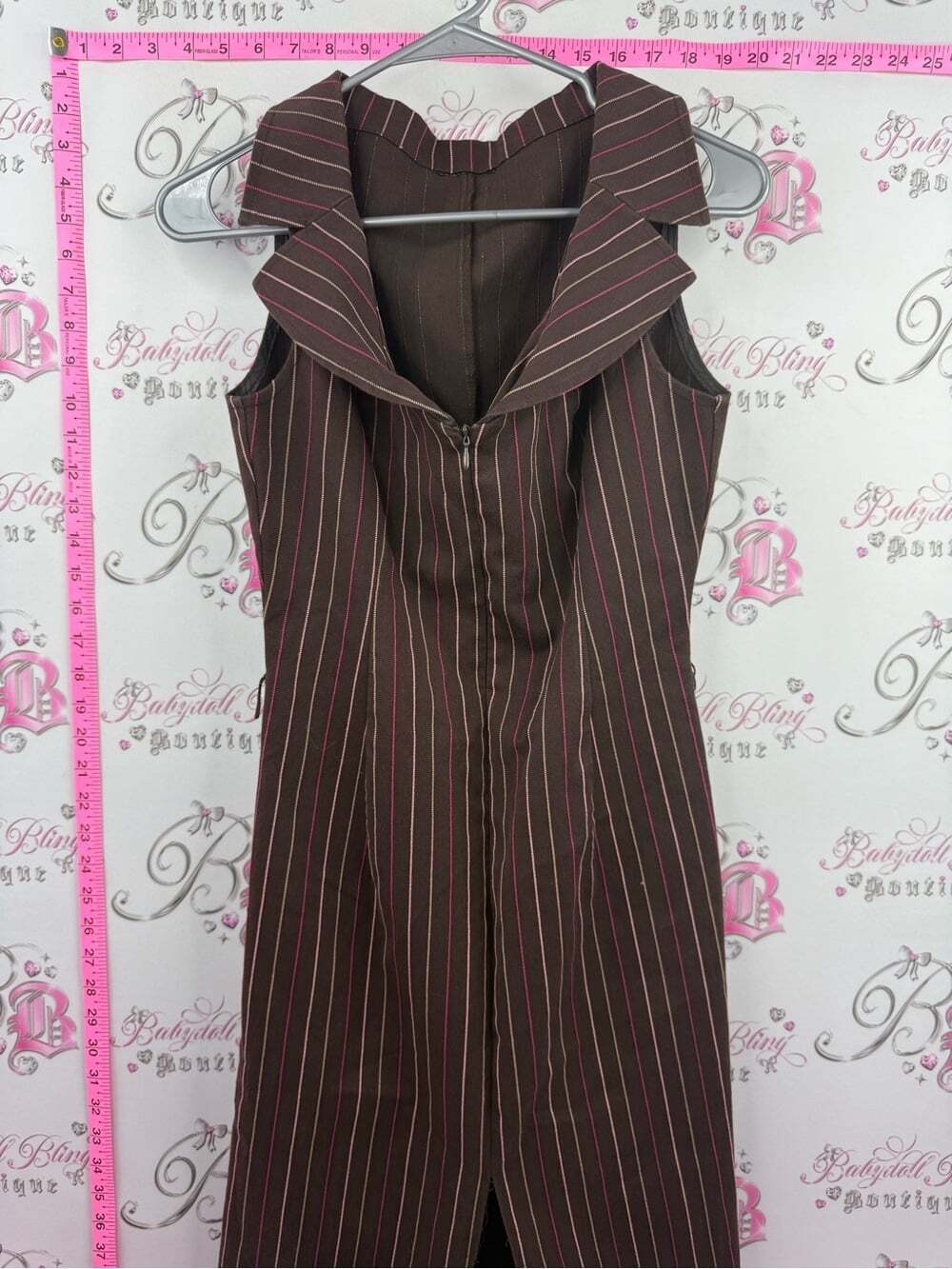 Dress Y2K stripes Women’s Brown Pinstripe Sleeveless Dress with Collar